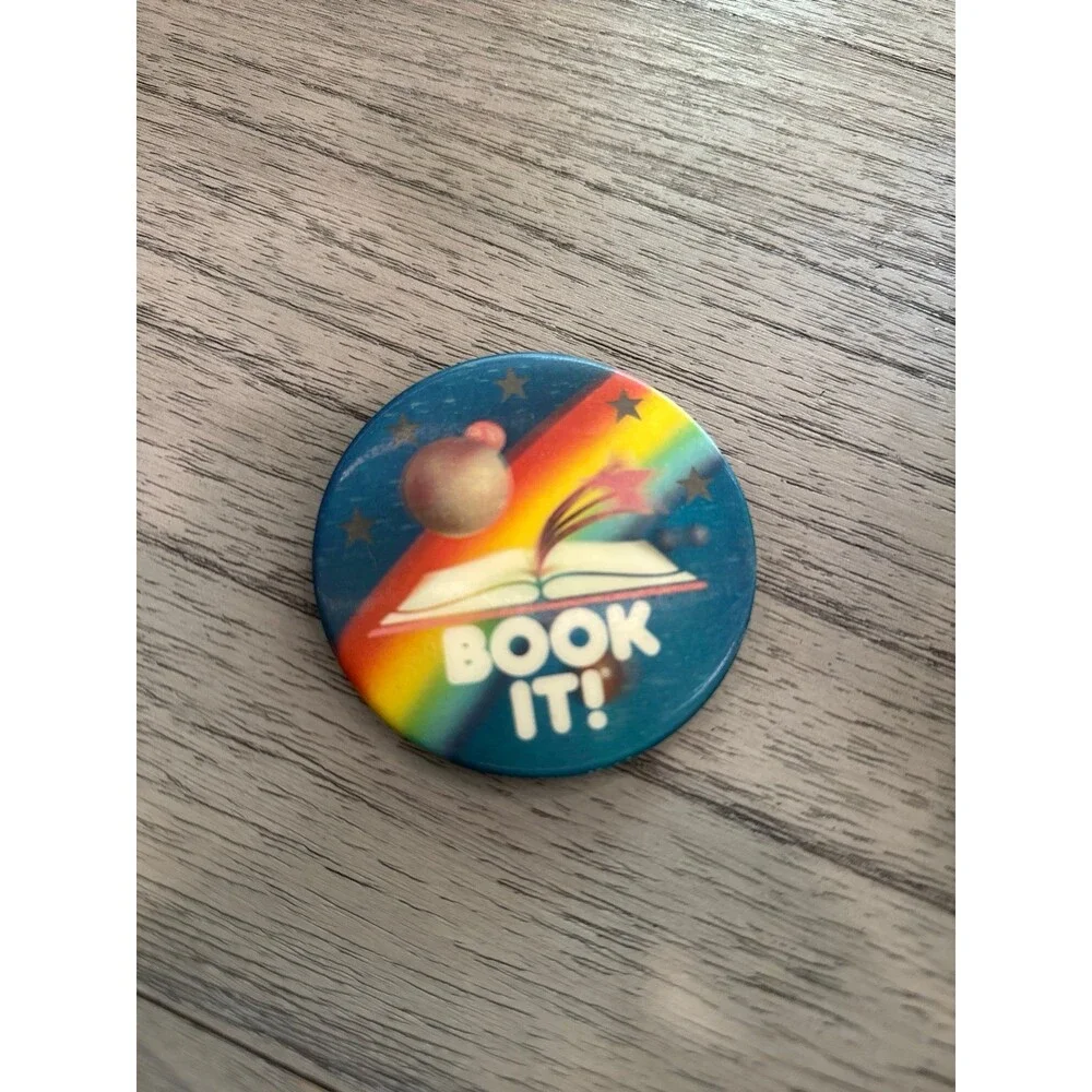 Vintage Pizza Hut BOOK IT Program Buttons Pins Lot 2 Retro 1990s Holographic